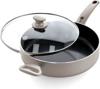 Greenpan cambridge sauteuse 28cm avec couvercle - 4,2l - revêtement antiadhésif sans PFA - sauteuse induction - poêle céramique - passe au four jusqu'à 160°c - poignées froides - couvercle en verre - bronze