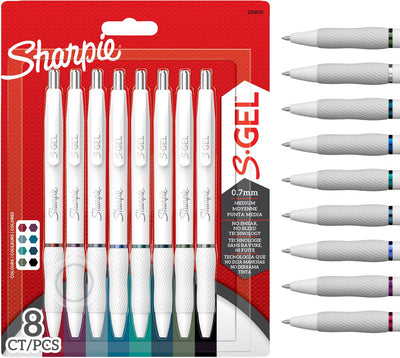 Gel Sharpie | stylos gel pour écrire | pointe moyenne (0,7 mm) | différentes couleurs d'encre | boîtier en perles blanches | 8 pièces