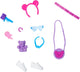 Ensemble d'accessoires Barbie comprenant des chaussures, des lunettes de soleil, un sac à main, un ours en peluche et un appareil photo