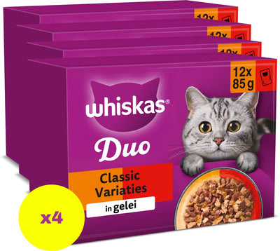 Nourriture pour chat Whiskas - adulte 1+ - gelée de variations classiques duo - 4x12x85g