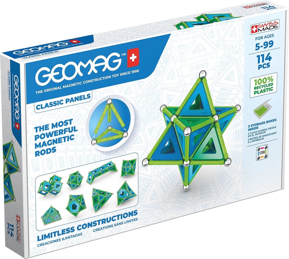 Geomag panneaux classiques ligne verte recyclés - jouets de construction magnétiques - 114 pièces - à partir de 5 ans