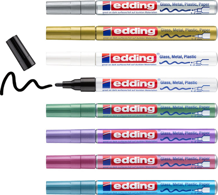 Edding 751 8 s set de marqueurs peinture brillante couleurs festives et métalliques assortis - pointe ronde - 1-2 mm - lot de 8 pièces