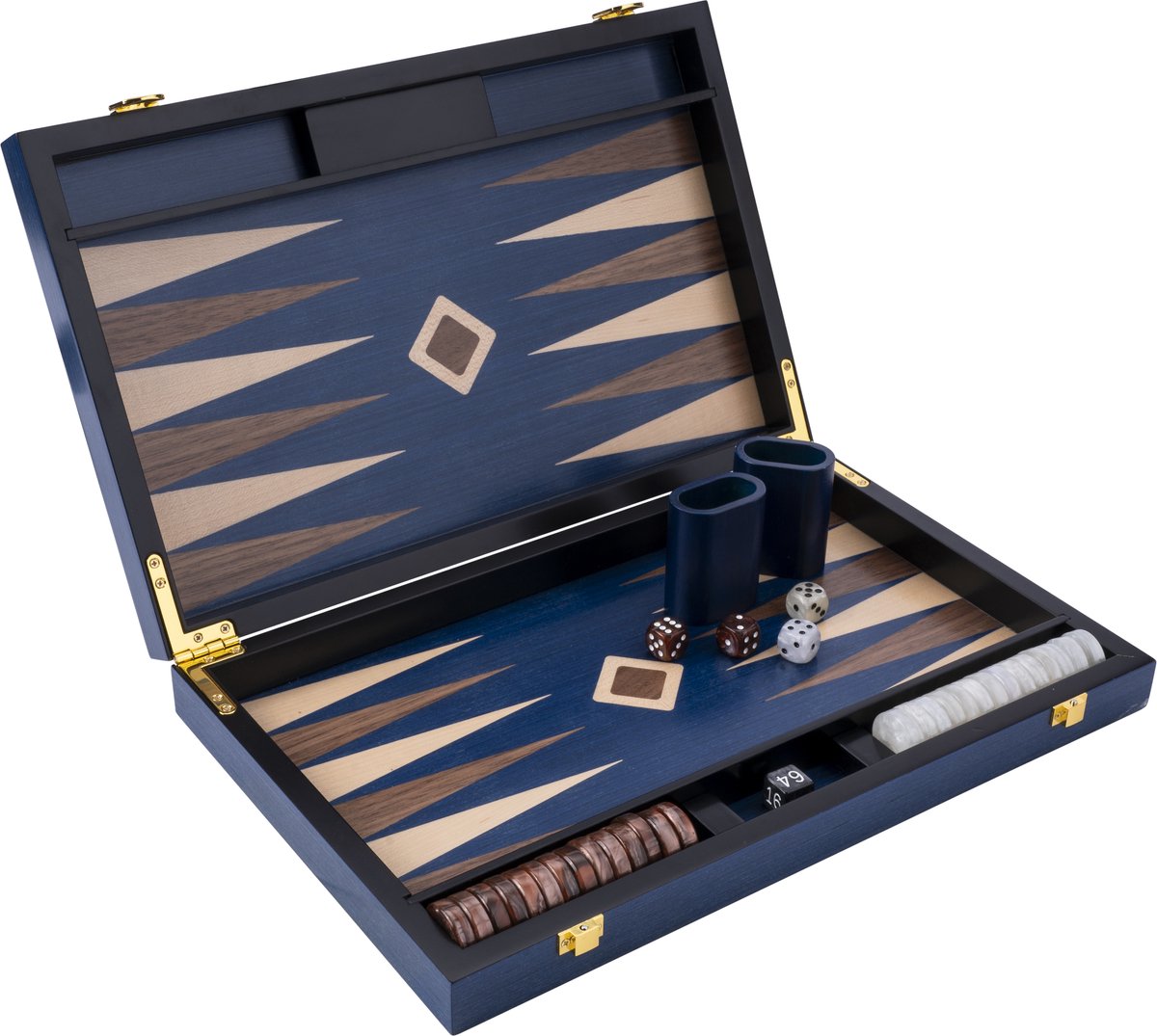 Backgammon Longfield 15 bleu, triangle en érable noyer -