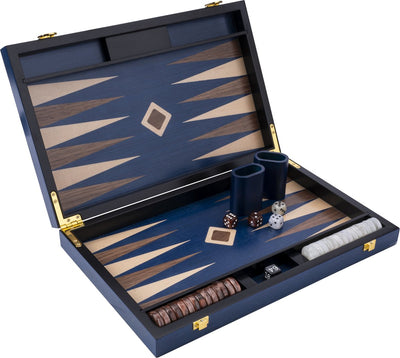 Backgammon Longfield 15 bleu, triangle en érable noyer -