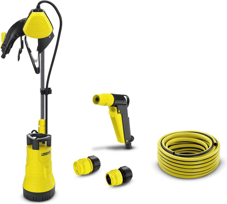 Pompe d'arrosage pour fût Kärcher bp 1 - pompe pour fût de pluie - débit d'eau 3 800 l h - hauteur de refoulement 11 m - profondeur de pompe 7 m - incl. tuyau et pistolet pulvérisateur