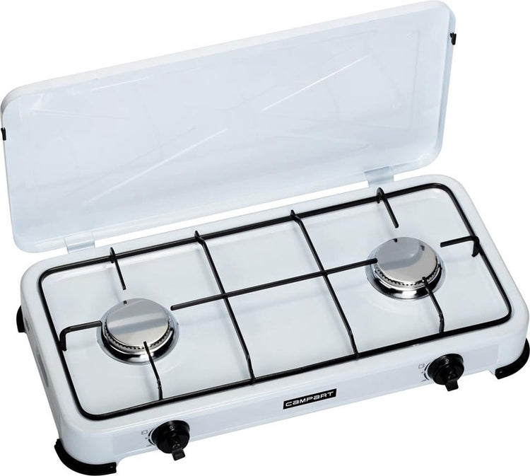 Réchaud de camping Campart ko-6382 - réchauds de camping 2 brûleurs - réchaud à gaz avec brûleur en acier inoxydable - blanc