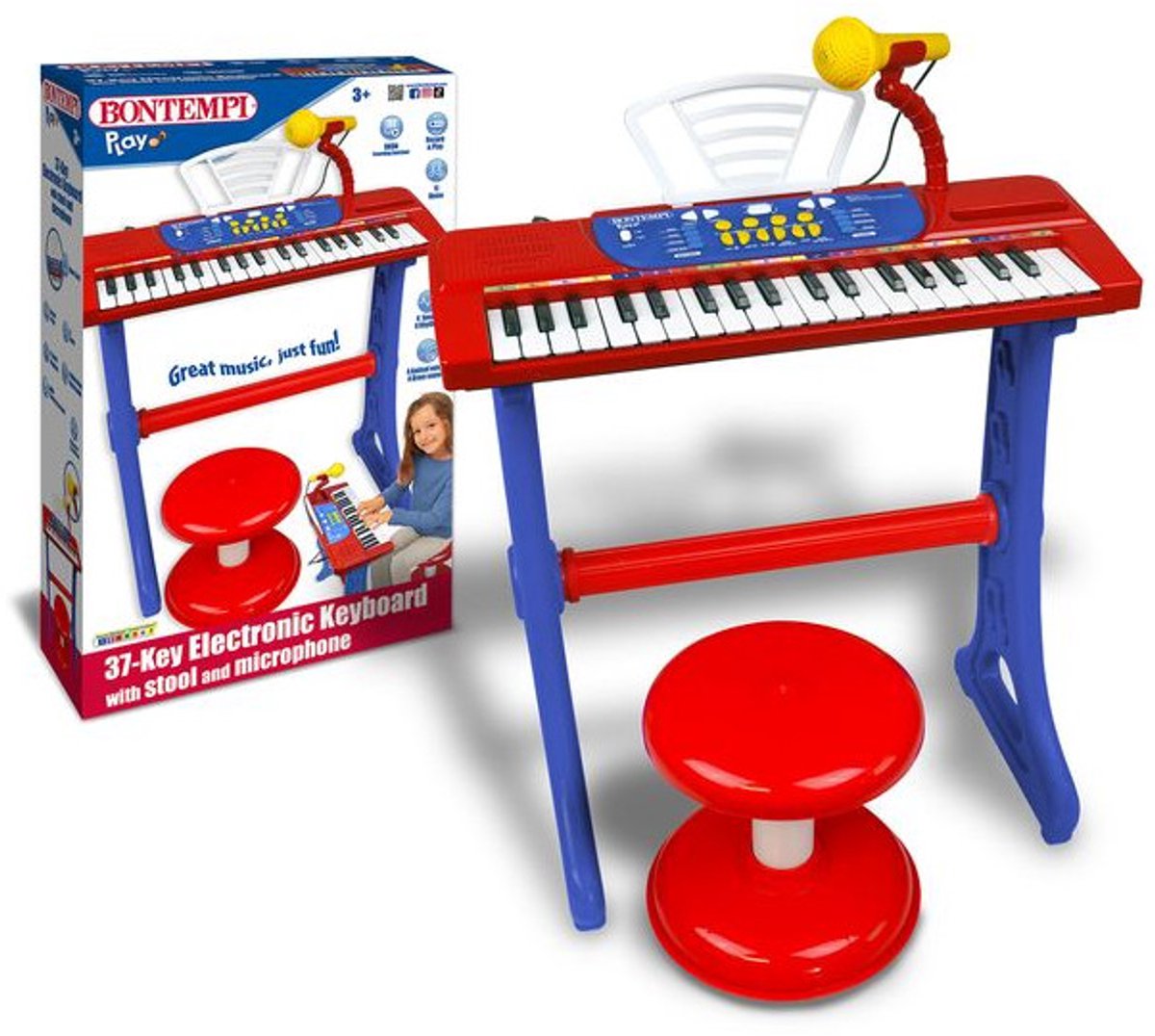 Bontempi spa bontempi clavier jouet électronique avec microphone, pieds et tabouret.