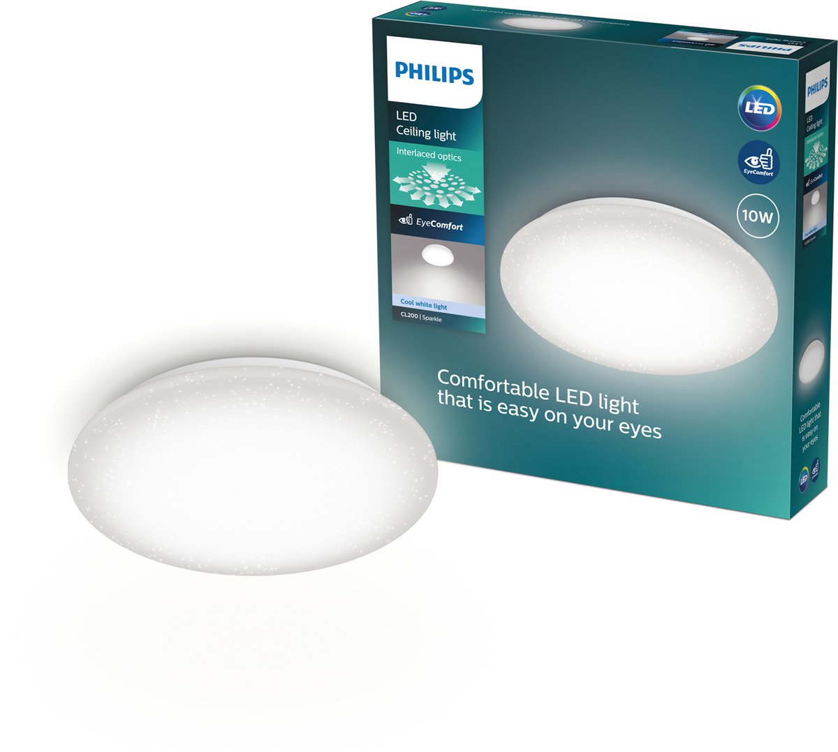 Philips LED Plafonnier Philips Moire - effet pailleté - lumière blanc froid : 4000k - diamètre : 24 cm - 10w - rond - blanc