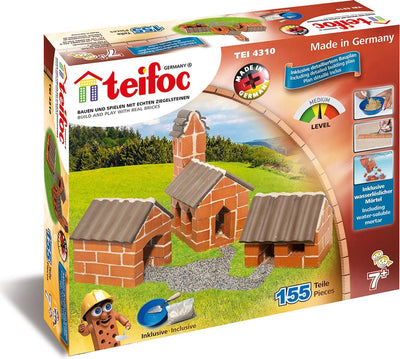 Kit de construction Teifoc ® – village – 155 pièces – véritables mini briques avec ciment, bol et truelle – kit de construction pour enfants à partir de 6 ans