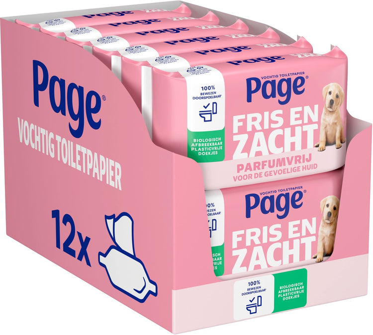 Papier toilette humide Page ® - frais et doux (sensible) - sans parfum - 456 feuilles - 12 x 38 pièces - pack économique