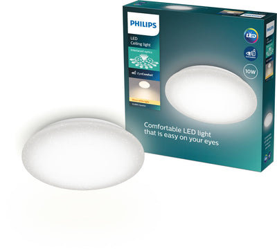 Philips LED Plafonnier Philips Moire - effet pailleté - lumière blanc chaud : 2700k - diamètre : 24 cm - 10w - rond - blanc