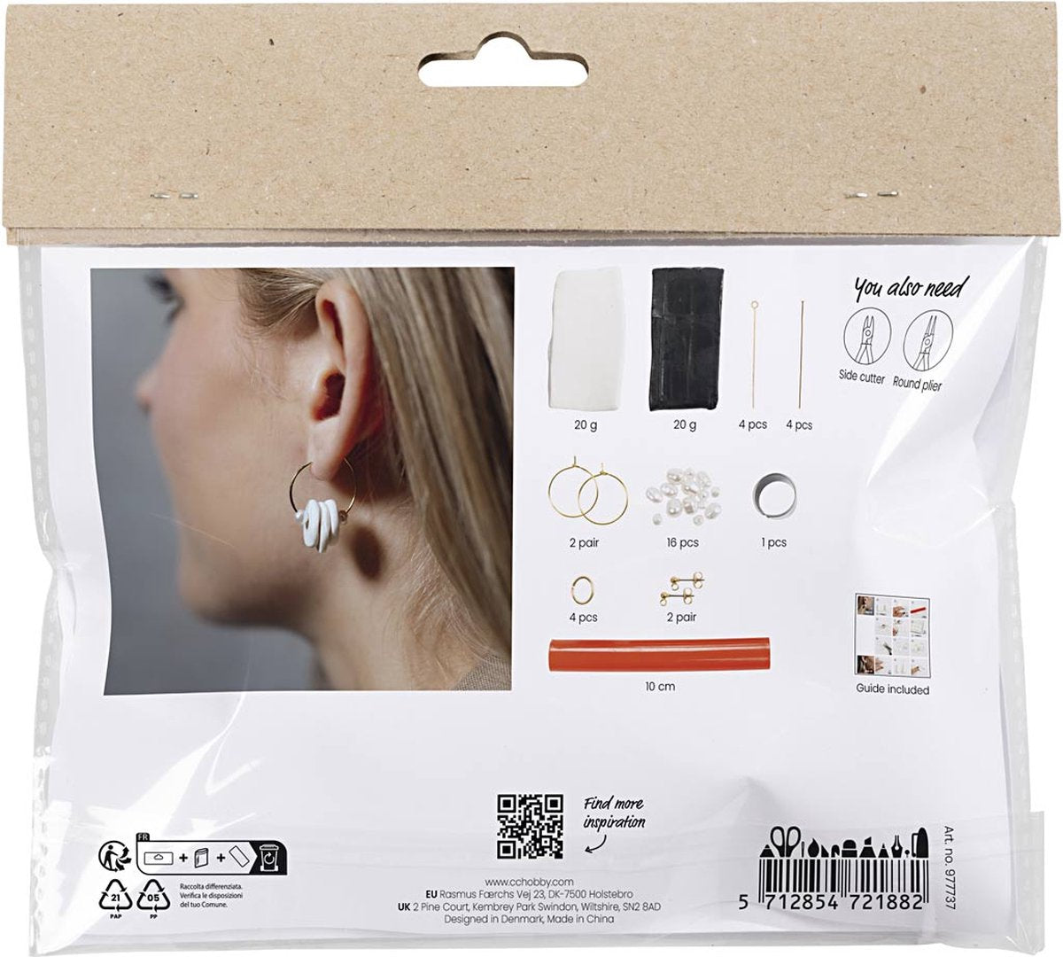 Creativ company mini hobby set bijoux, boucles d'oreilles, noir, blanc, 1 boîte