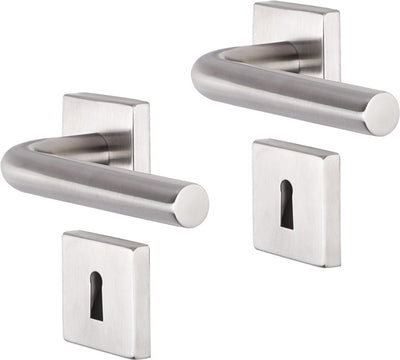 Poignée de porte Impresso - Dursley - pour l'intérieur - carrée avec rosace à clé carrée - acier inoxydable - 2 pièces