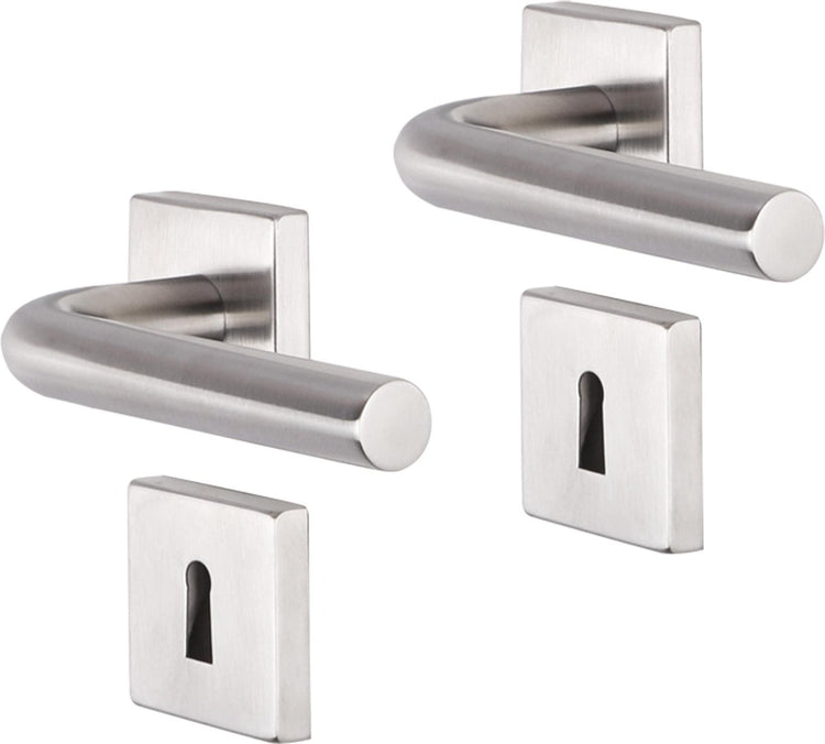 Poignée de porte Impresso - Dursley - pour l'intérieur - carrée avec rosace à clé carrée - acier inoxydable - 2 pièces