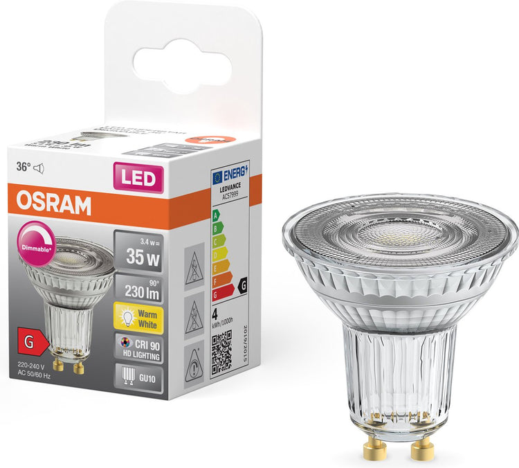Osram superstar led gu10 spot clair 3,4w 230lm - 927 blanc très chaud | dimmable - meilleur rendu des couleurs