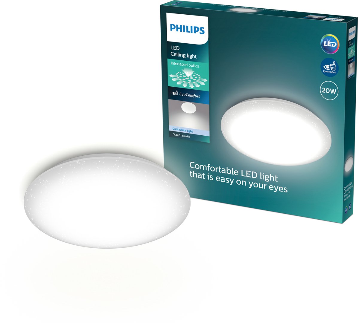 Philips LED Plafonnier Philips Moire - effet pailleté - lumière blanc froid : 4000k - diamètre : 38 cm - 20w - rond - blanc