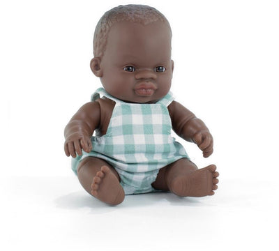 Poupée bébé Miniland - Garçon africain 21cm - au parfum vanille - imperméable - 10 mois