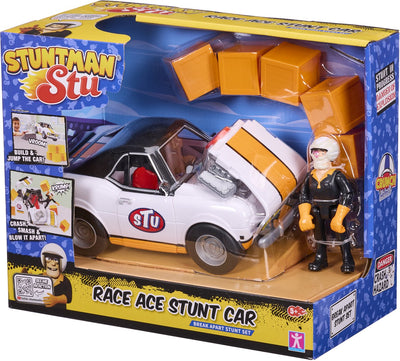 Bandai - stuntman stu - voiture de course crash - jouet cascadeur - figurine cascadeur incluse - jeu crash avec véhicule et accessoires - jouet enfants 4+ - coss8200