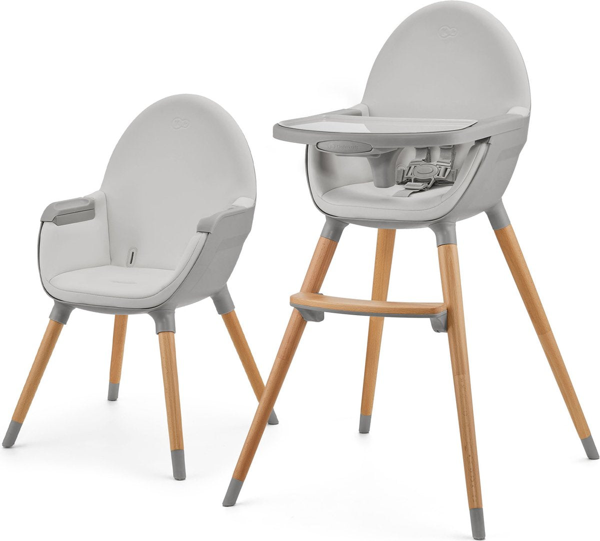 Kinderkraft fini 2 chaise haute 2 en 1 – simili cuir – plateau réglable – fauteuil de jeu – sangles de sécurité – 6 mois à 5 ans – gris