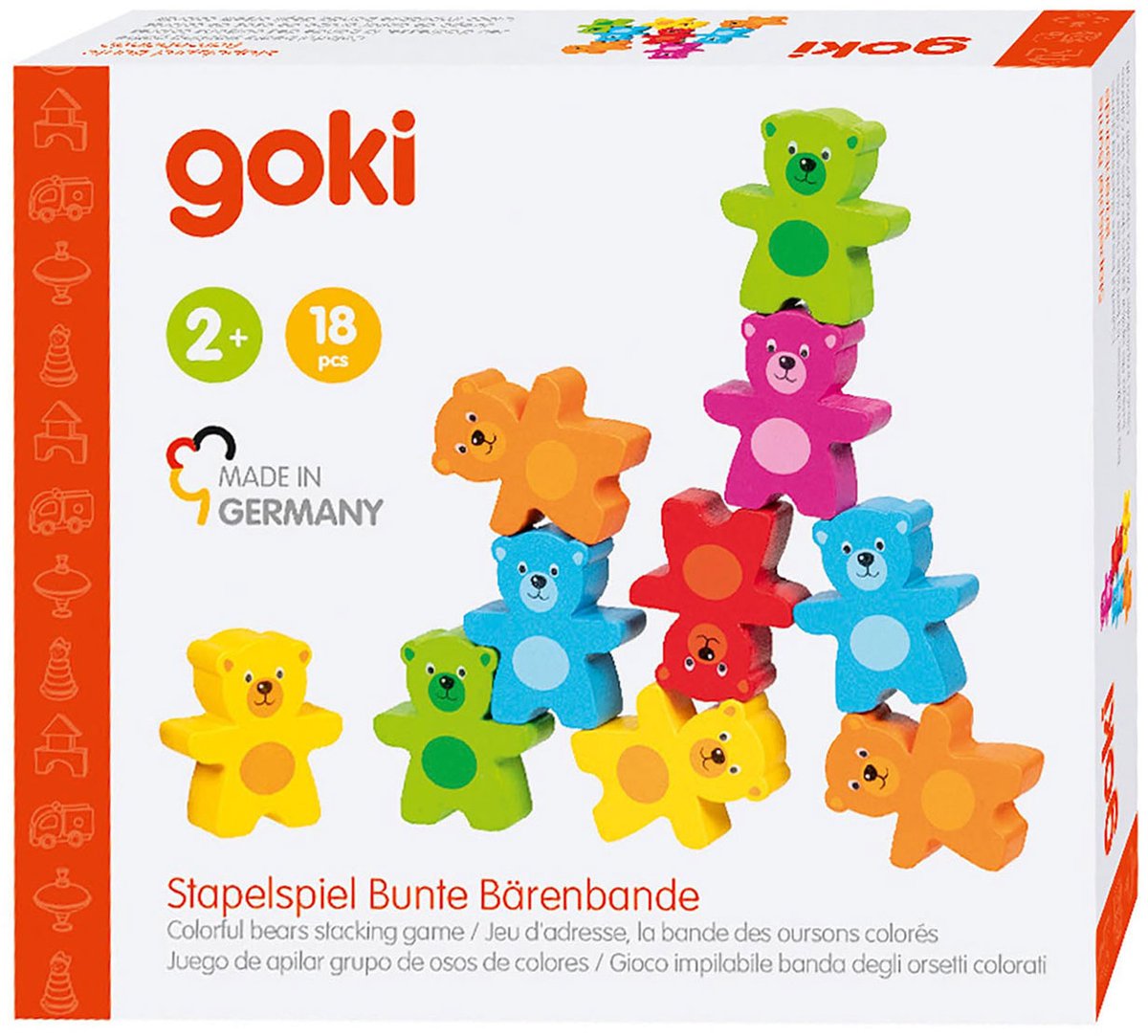 Goki Colors en bois Game d'empilement d'ours, 9dlg.