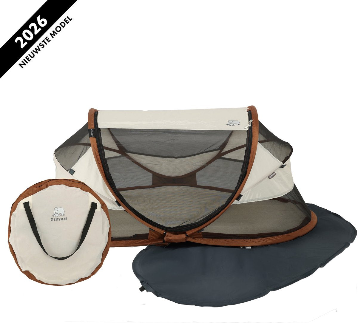 Lit de camping de luxe bébé Deryan - lit de voyage bébé avec matelas - sable