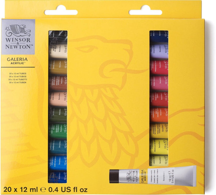 Winsor Newton 2190606 Galeria Kit de peinture acrylique – 20 × 12 ml – Kit de démarrage de peinture acrylique pour artistes débutants