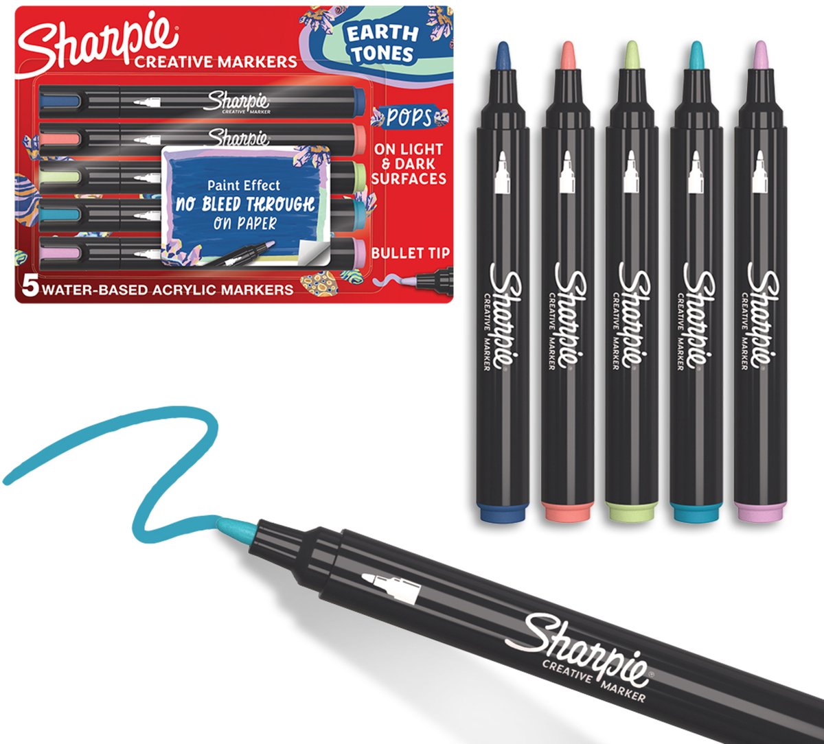 Marqueurs de peinture acrylique marqueur créatif Sharpie | tons de terre | marqueurs à peinture à l'eau | Ne tache pas, écrit sur la plupart des surfaces | puce | fournitures d'études scolaires | différentes couleurs | 5 pièces