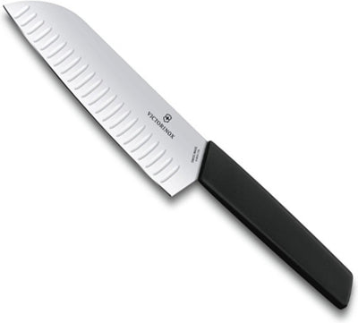 Couteau Santoku suisse moderne Victorinox 17cm - fossettes - noir