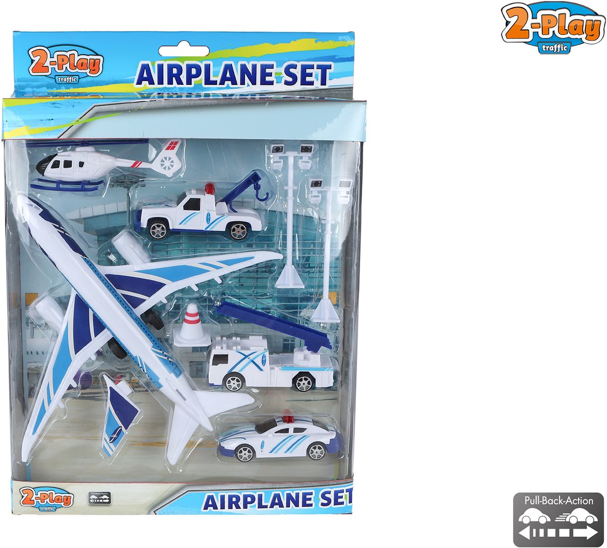 Avion à reculer pour 2 jeux avec 4 véhicules et accessoires