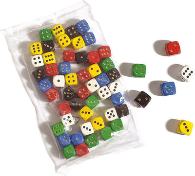 Jeu de dés en bois Philos d6 16 mm assortis (50 pièces)