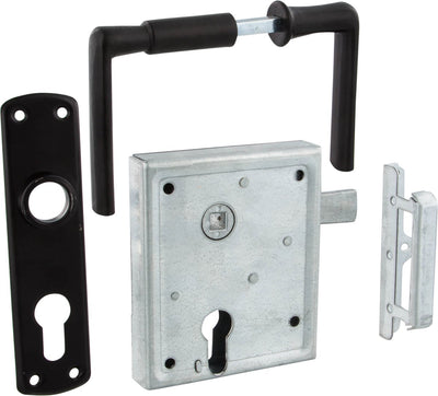 Serrure de portail Fixmasters - avec ferrures - fonte - noir (1 pièce)