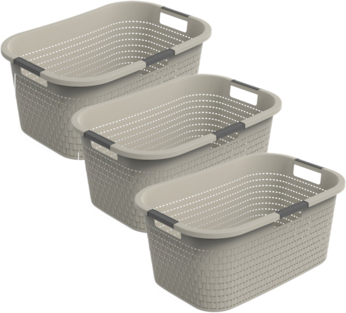 Rotho country - Ensemble 3 pièces de panier à linge 40 l - plastique - sans BPA - beige