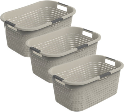 Rotho country - Ensemble 3 pièces de panier à linge 40 l - plastique - sans BPA - beige