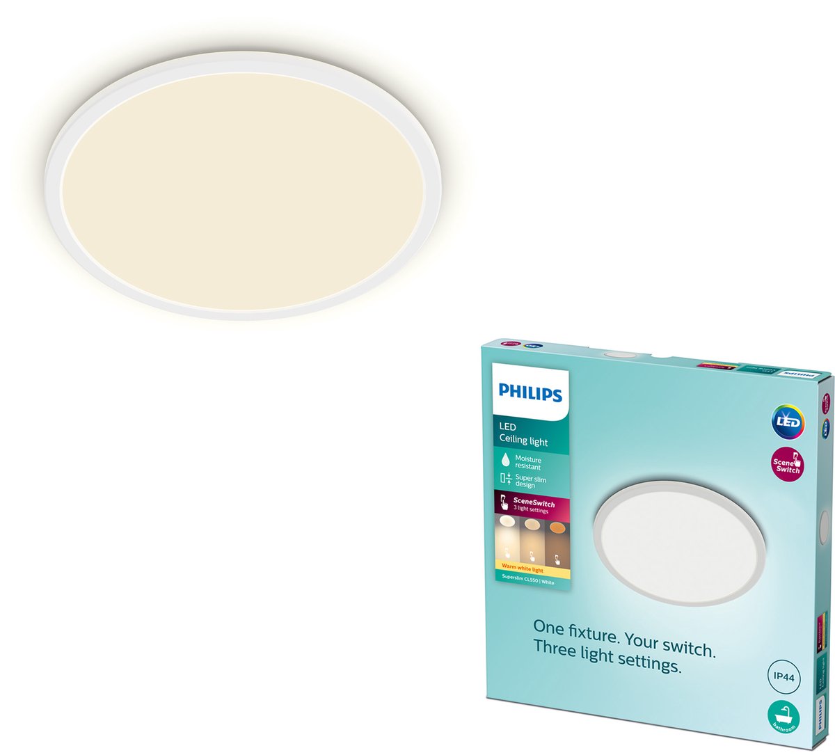 Philips LED Plafonnier de salle de bain super fin Philips - blanc - rond - 18 W
