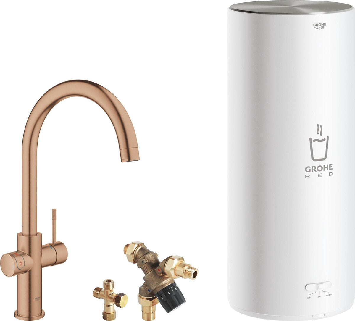 Robinet d'eau bouillante Grohe rouge 3en1 - bec en C - chaudière 7l - mitigeur - coucher de soleil chaud brossé (bronze mat) - 30031dl1