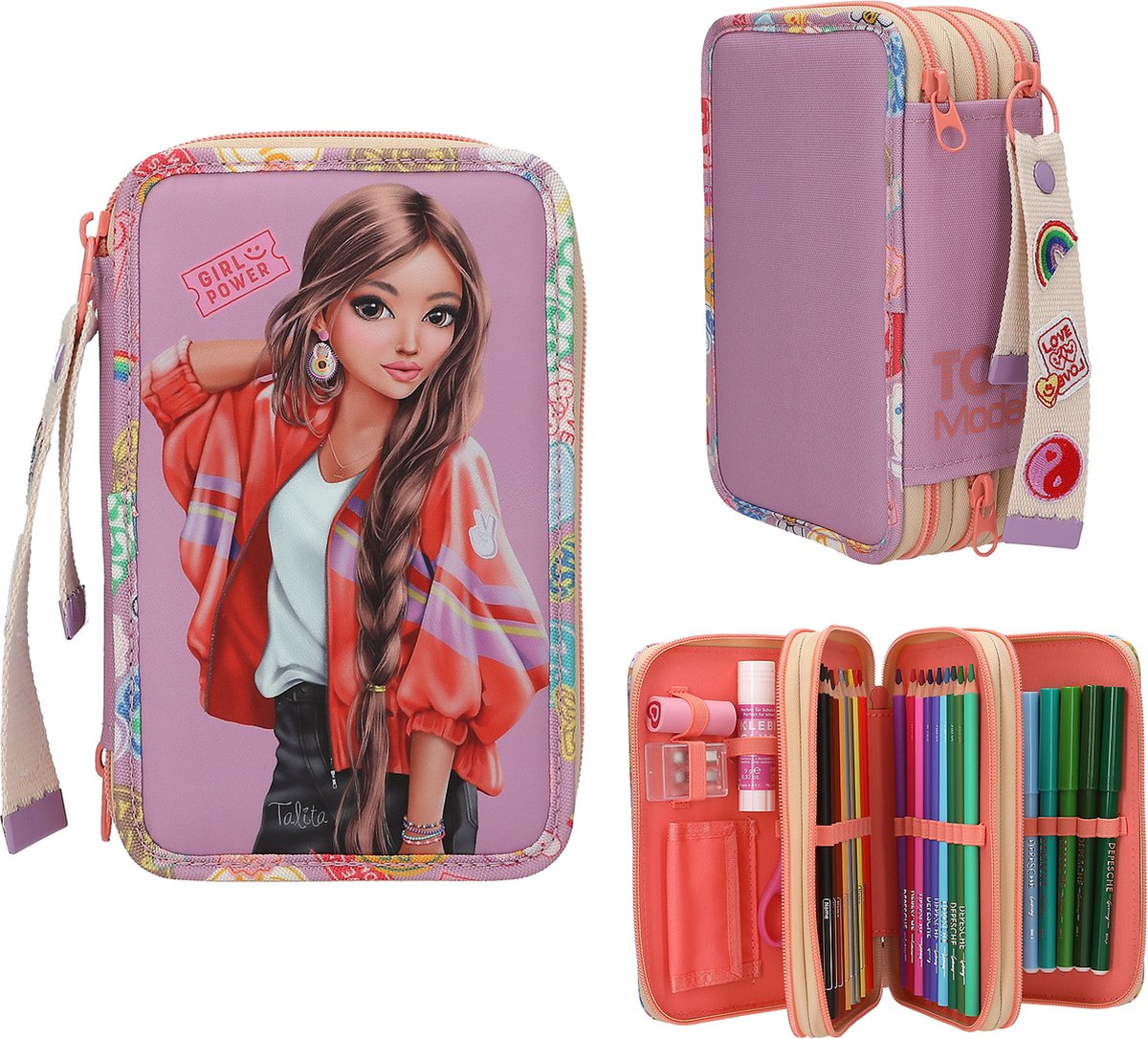 Depesche - trousse remplie 3 compartiments top modèle - girl power