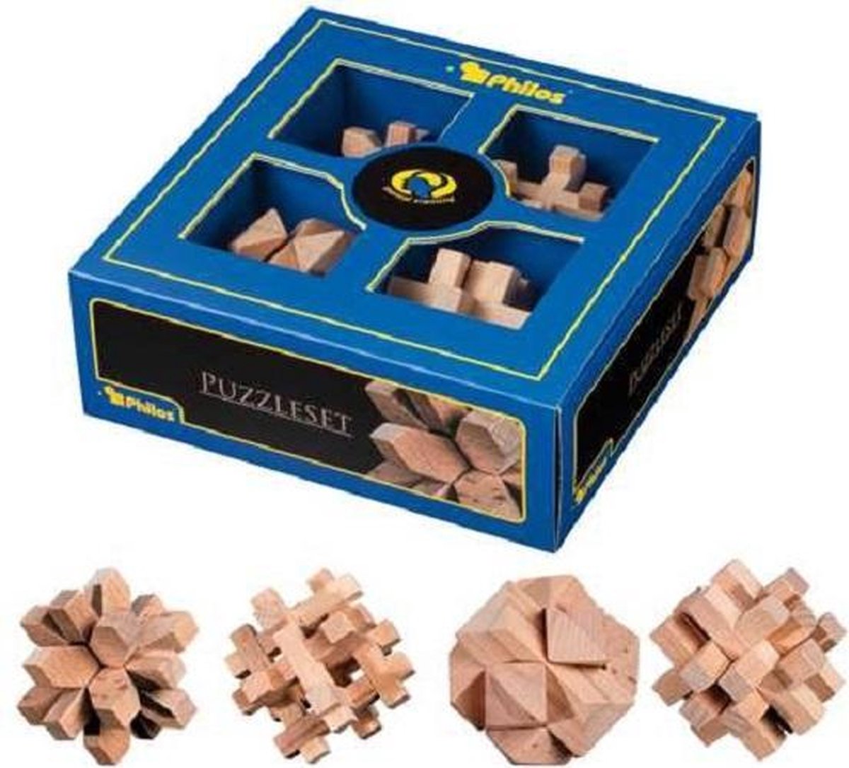 Philos - set de puzzles, 4 puzzles en bois 21x21x7,5 cm - entraînement mental