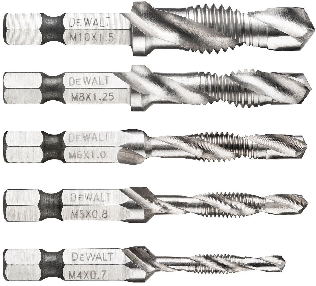 Accessoires Dewalt dt50060 | jeu de forets à tarauder | 1 4 hex | filetage métrique m4 m5 m6 m8 m10 - dt50060-qz