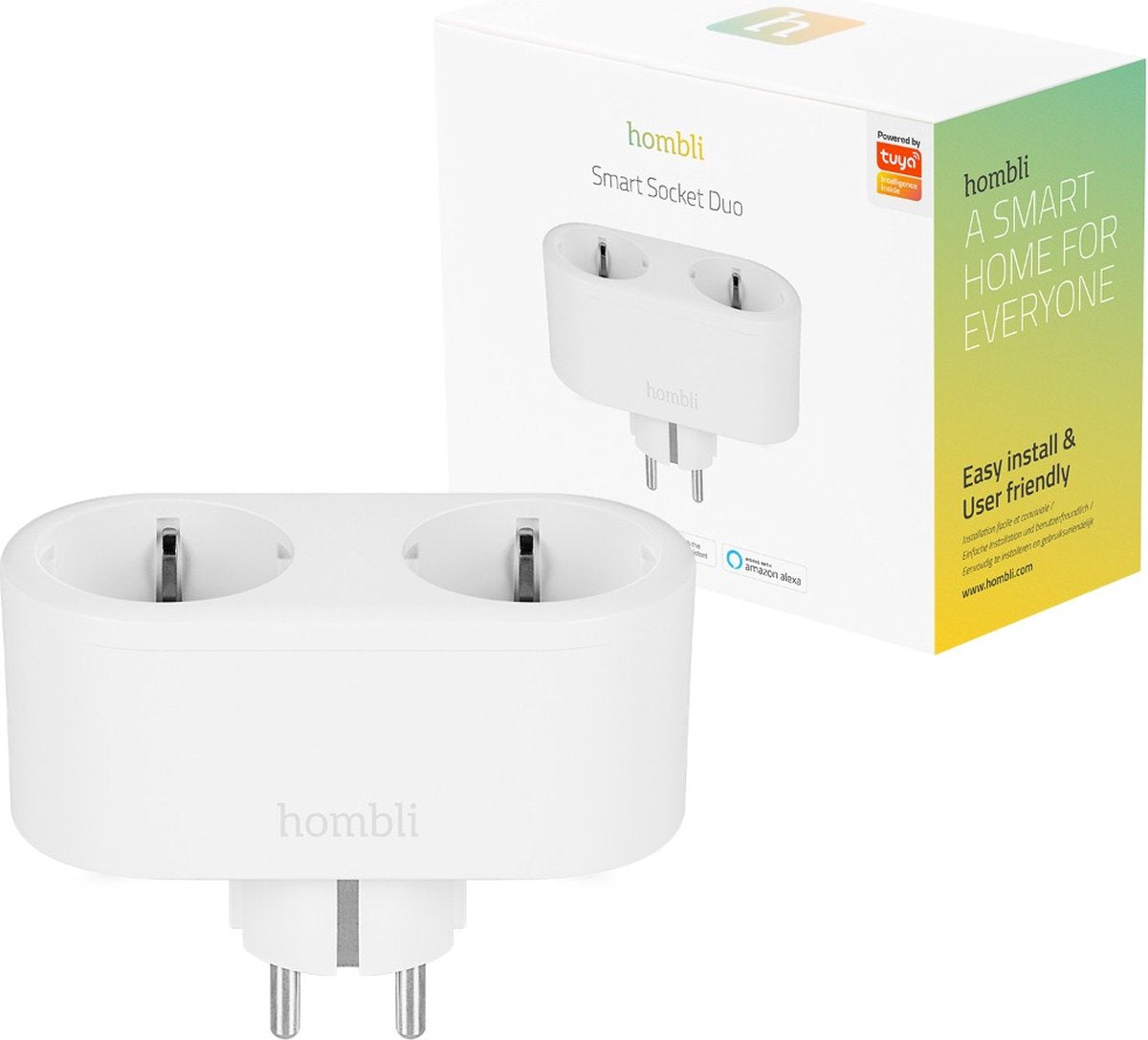 Prise intelligente Hombli - 2 contacts - WiFi - fonction minuterie - compatible avec Amazon Alexa et Google Home - contrôle via application - 1 pièce - blanc