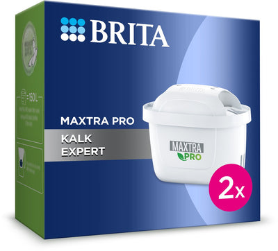 Cartouche filtrante à eau Brita maxtra pro calcaire expert - 2 pièces - filtre à eau d'origine pour toutes les carafes pour la protection des appareils à eau dure - filtre le calcaire, les impuretés, le chlore et les métaux, entre autres