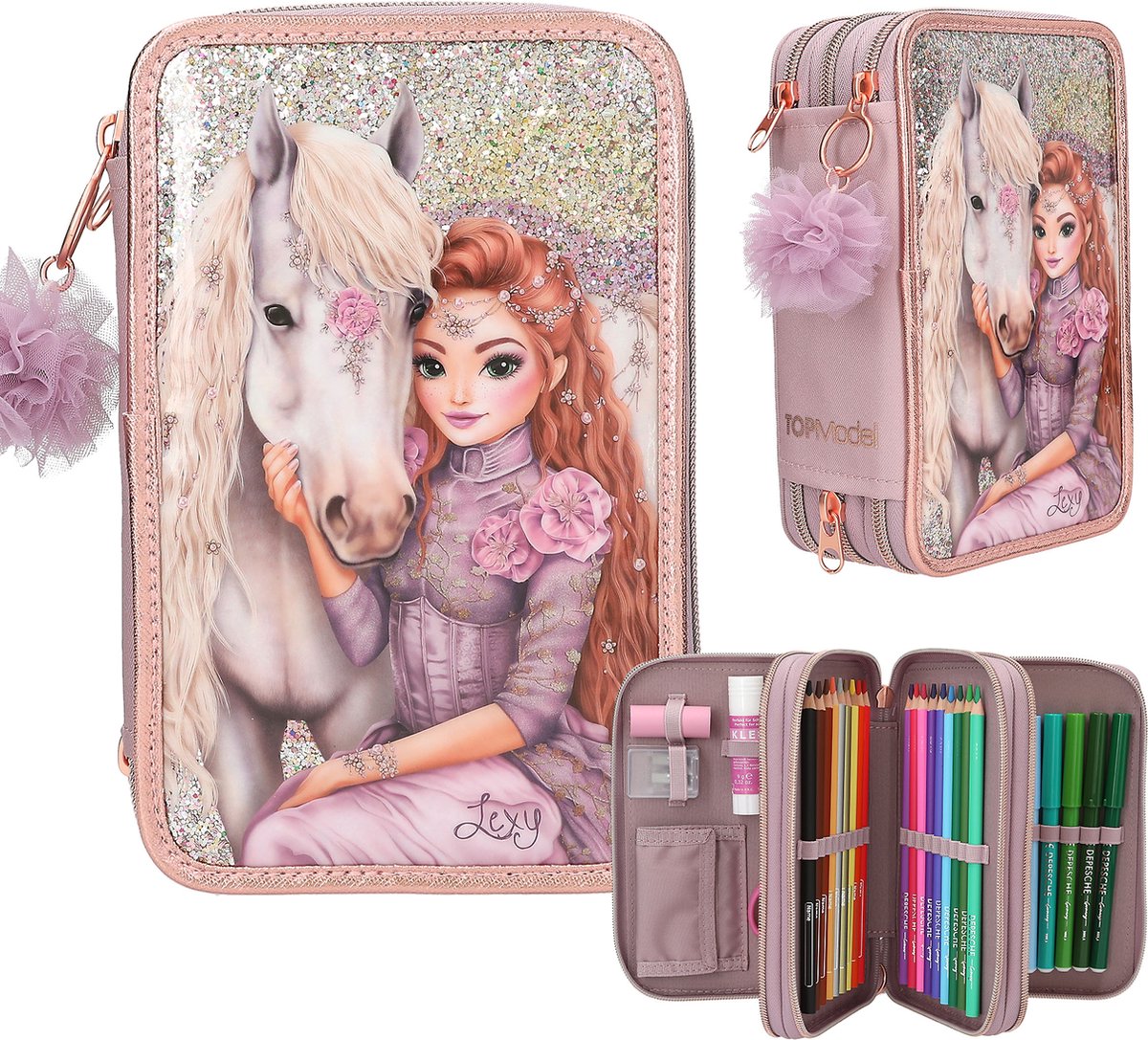 Depesche - trousse 3 compartiments top modèle - viva violet