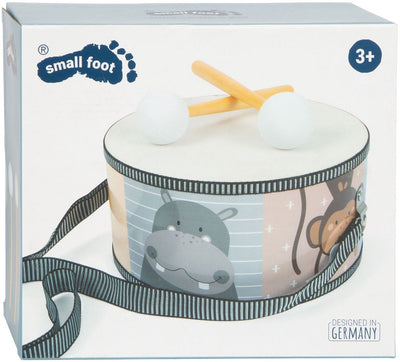 Petit pied de tambour en bois animaux sauvages avec des bâtons, 3dlg.