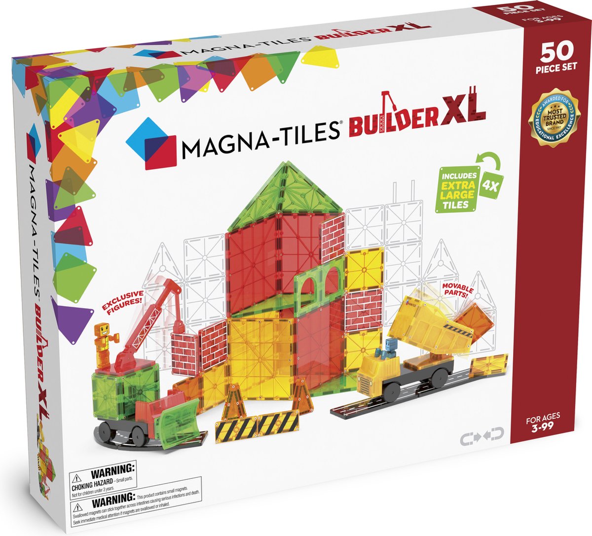 Magna-tiles builder xl - jeu de construction pour 3 ans et plus - vote approuvé - 50 pièces