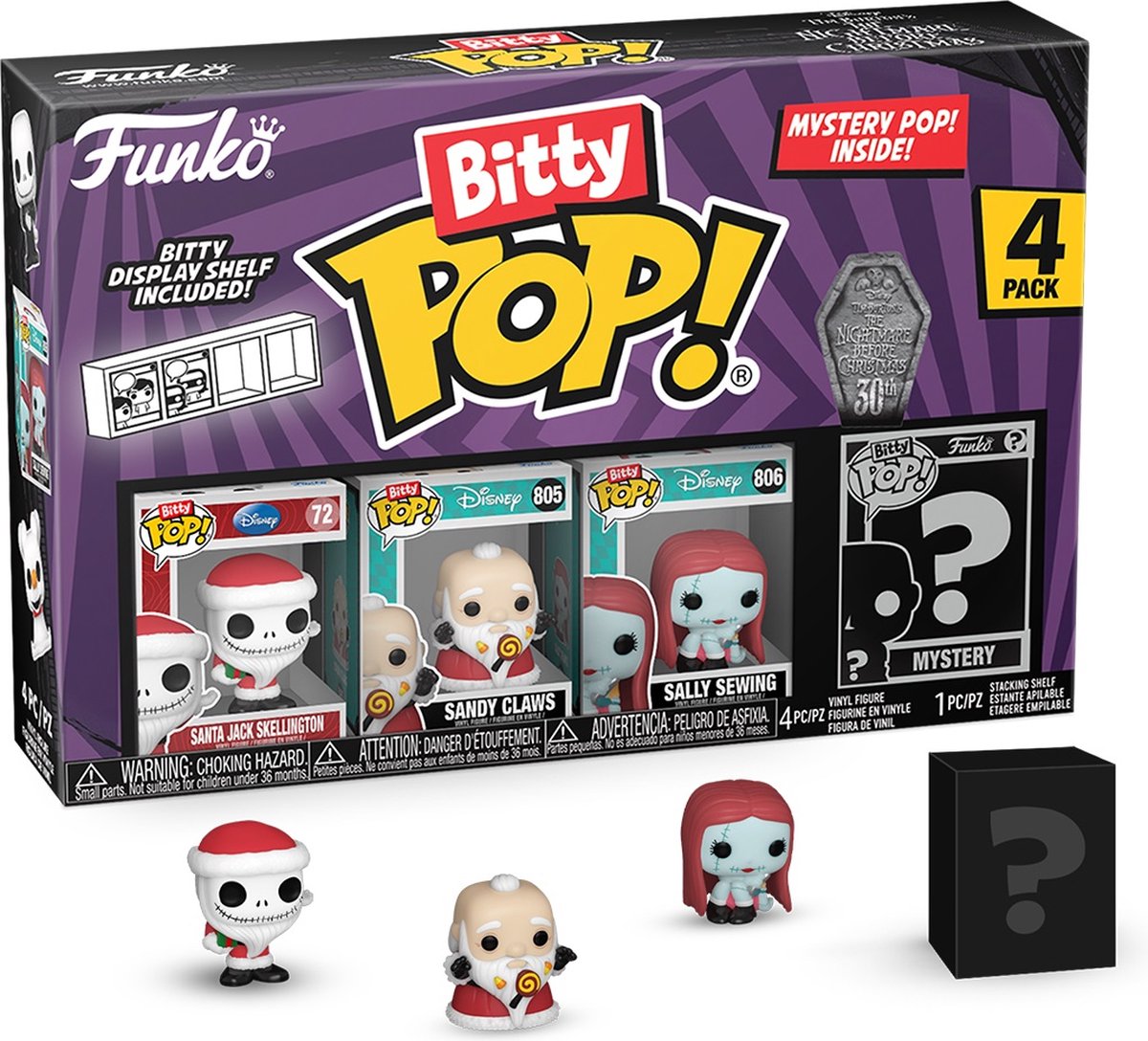 Funko l'étrange Noël de Monsieur Jack Skellington, griffes de sable, couture Sally + figurine mystère (bitty pop ! lot de 4)