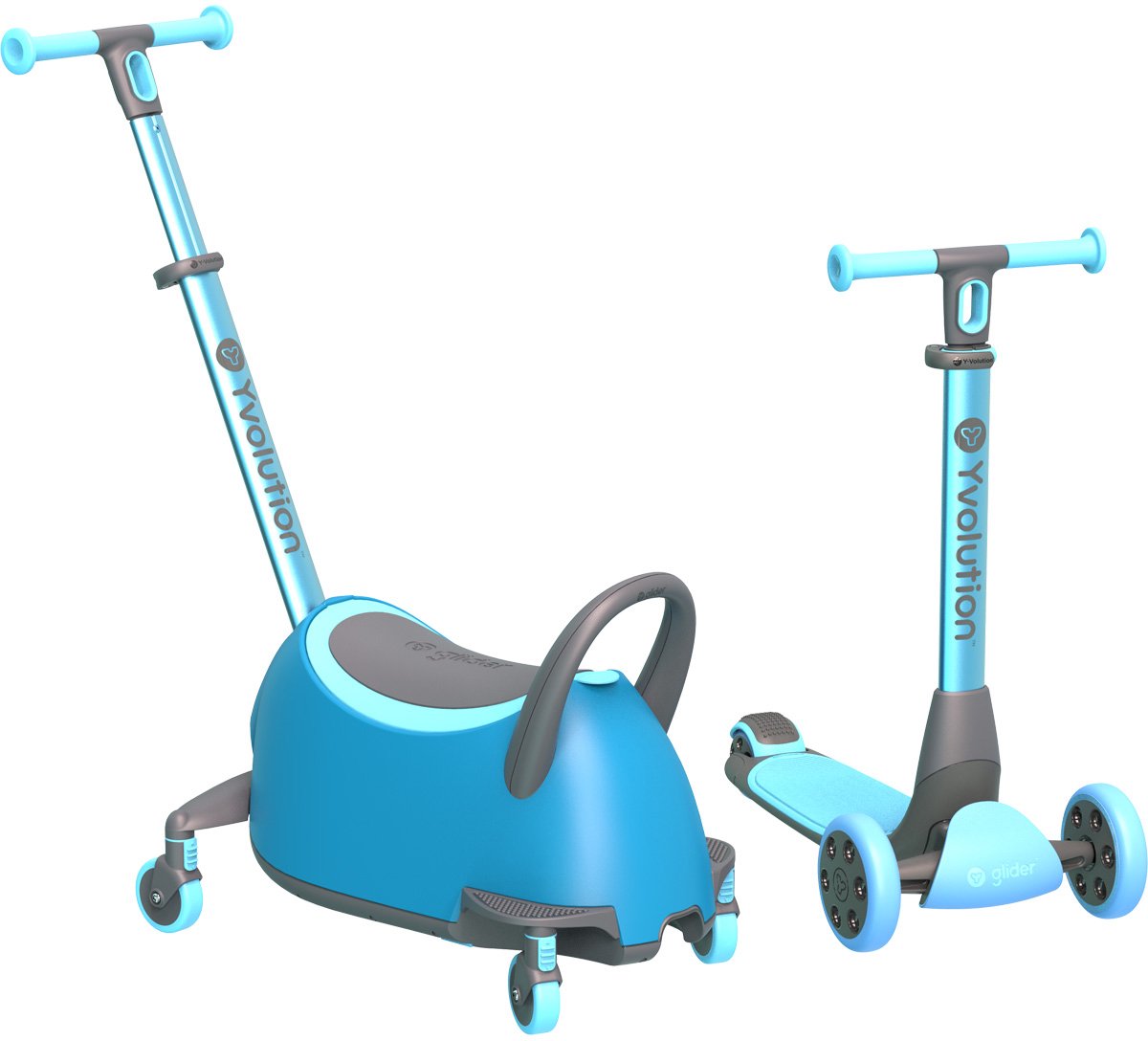 Yvolution – yglider luna - 5-en-1 - bleu - trottinette multifonctionnelle
