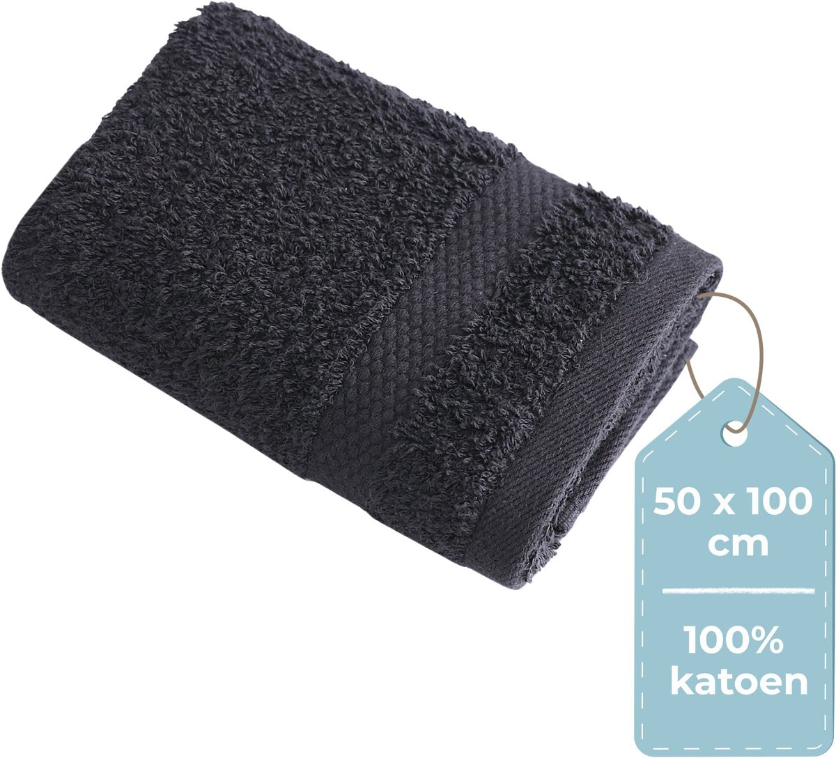Faire taire. serviette Living Hush Living - par pièce - 50×100 cm - 100% coton - qualité lourde 500g m2 - bordure élégante et boucle de suspension - noir