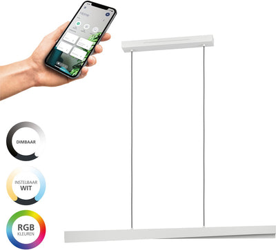 Lampe suspendue intelligente Eglo connect.z bolognano-z - LED - 117 cm - gris blanc - lumière blanche rgb réglable - dimmable - zigbee