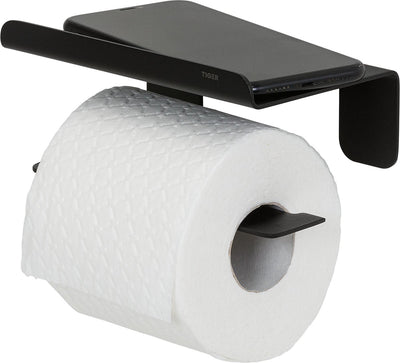Col Tigre - Porte-rouleau papier toilette avec étagère - Porte-rouleau papier toilette avec étagère - autocollant - sans perçage - noir