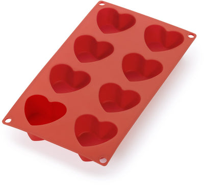 Lékué moule à pâtisserie 8 coeurs - silicone - rouge