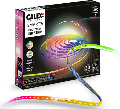 Bande LED intelligente Calex - 20 m, rgbic+cctic, contrôlable par WiFi, synchronisation de la musique, utilisation intérieure, 1400 lumens, bande lumineuse intelligente, éclairage intelligent